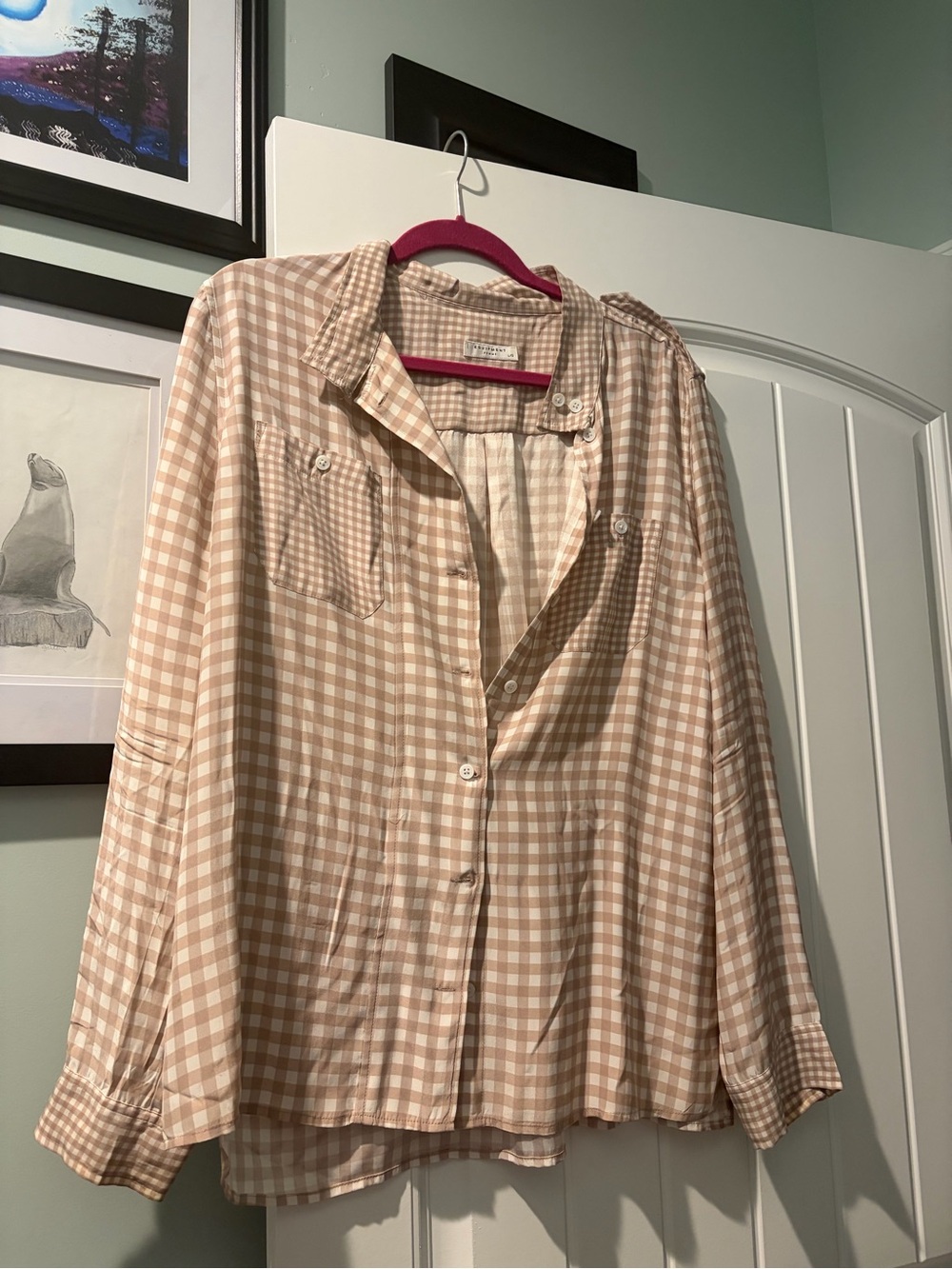 Equipment Beige Gingham Button-Front Jean Jacket